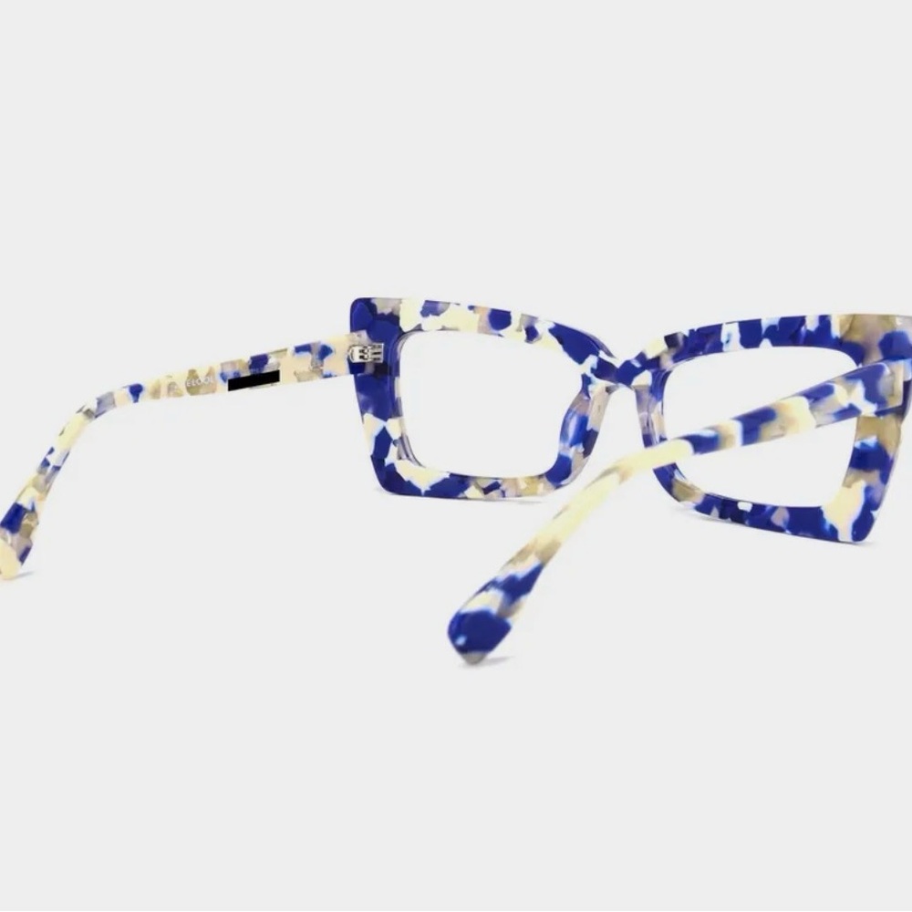 Blue And Cream Tortoiseshell Rectangular Cat-Eye … - image 3
